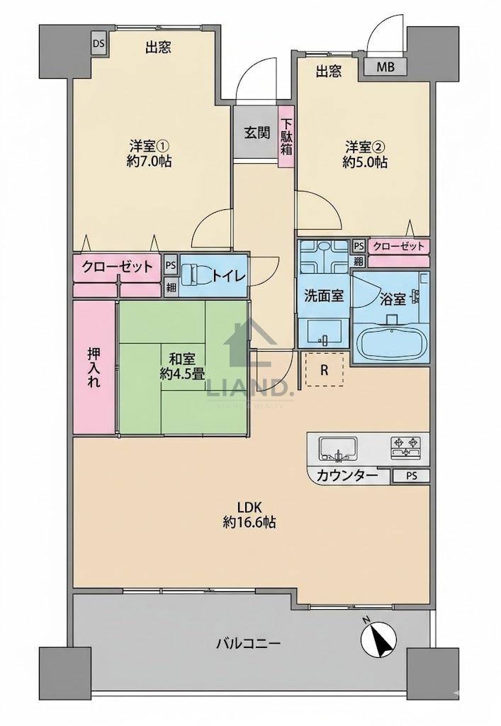 ラパルクステーション竹下公園通(3LDK/3階)の間取り写真