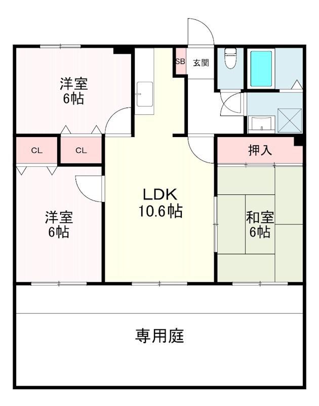レジオンドヌールA棟(3LDK/1階)の間取り写真