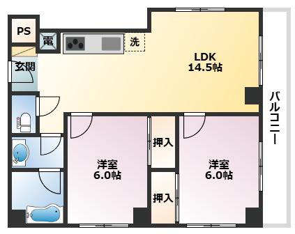 リュエル岡本(2LDK/4階)の間取り写真
