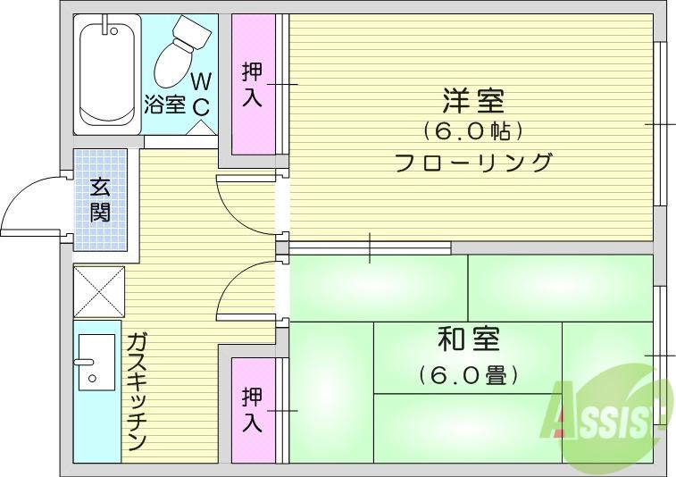 スカイハイツ(2DK/1階)の間取り写真
