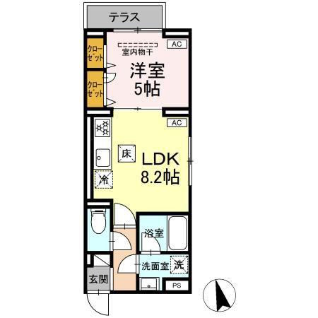 セレスティア羽沢B棟(1LDK/1階)の間取り写真