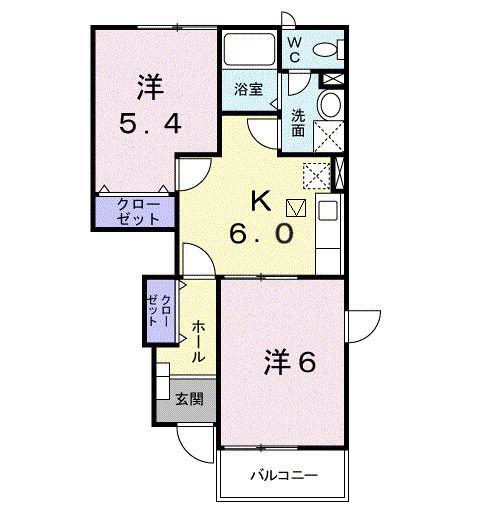 ファミーユ古里 A(2DK/1階)の間取り写真