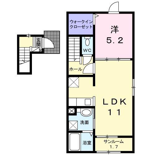 ミラノ A(1LDK/2階)の間取り写真
