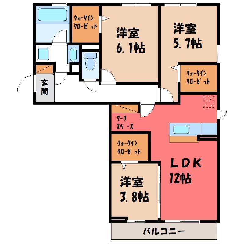 クレストタウンD(3LDK/1階)の間取り写真