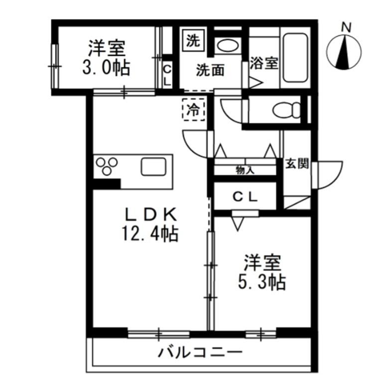 NOBLE RAFFINER 元町(2LDK/2階)の間取り写真