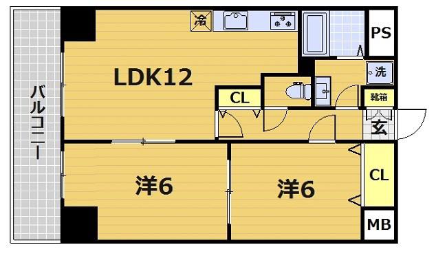 シェルベージュ城南(2LDK/3階)の間取り写真