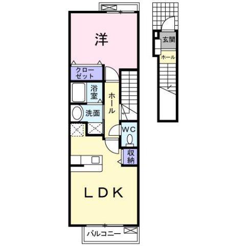 カレントB(1LDK/2階)の間取り写真