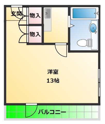 カレント中田(1K/3階)の間取り写真