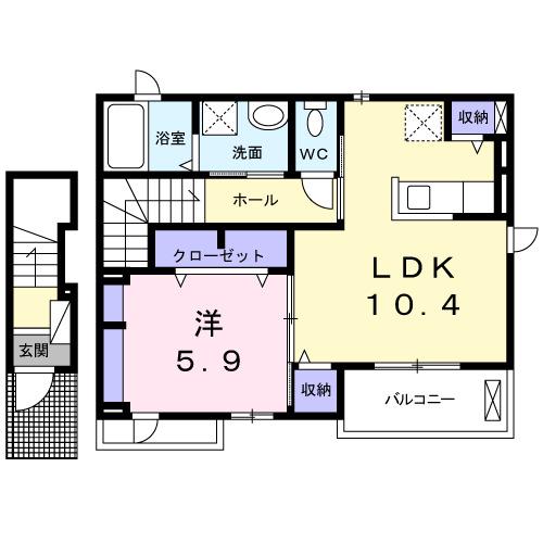 コージーコート(1LDK/2階)の間取り写真