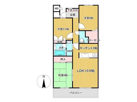 サーパス女鳥羽(2SLDK/2階)の間取り写真