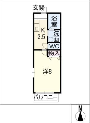 TWIN HILLS B棟(1K/2階)の間取り写真
