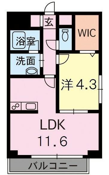 ドルチェ新町(1LDK/4階)の間取り写真