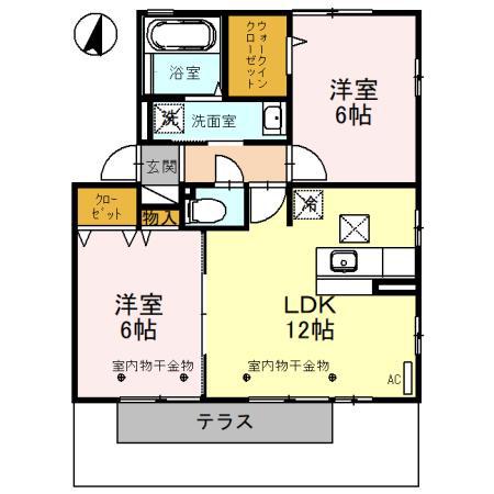 ROSEVILLA B棟(2LDK/1階)の間取り写真