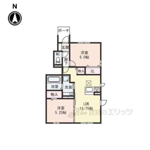 ソレイユ ルヴァンB棟(2LDK/1階)の間取り写真