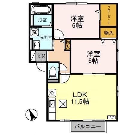 アヴェニール ガーデン(2LDK/1階)の間取り写真