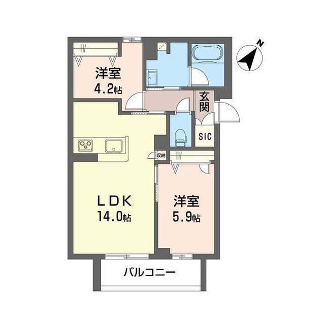 磯子区丸山1丁目マンション(2LDK/2階)の間取り写真