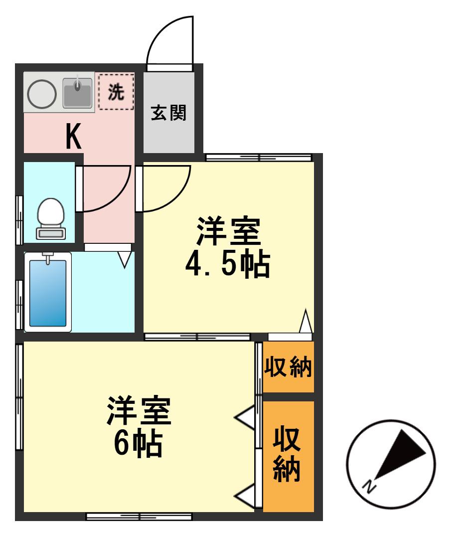 恵山荘(2K/2階)の間取り写真