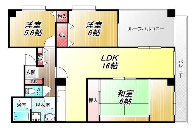 サンライズ東宝マンション(3LDK/7階)の間取り写真