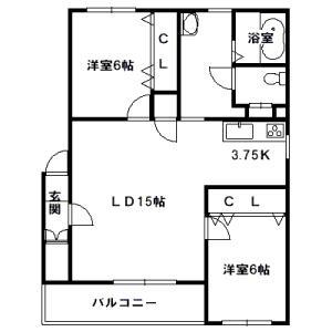 グランデ16(2LDK/1階)の間取り写真