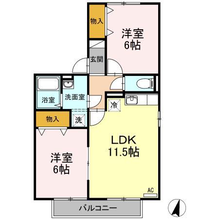 メゾン・ド・パルC棟(2LDK/2階)の間取り写真