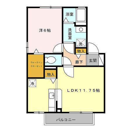 リビングタウン横田新町A棟(1LDK/2階)の間取り写真