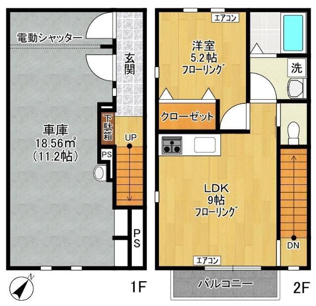 アンソレイエB棟(1LDK/1階)の間取り写真