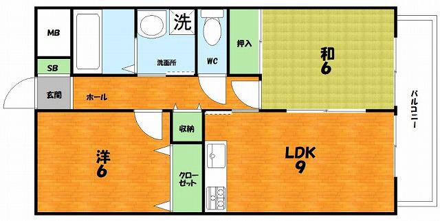 ハイツ下村(2LDK/1階)の間取り写真