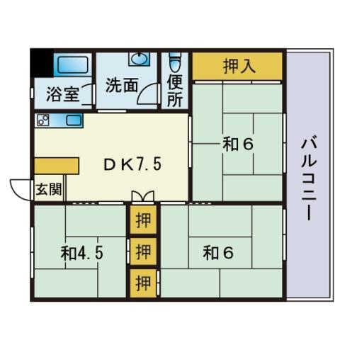 小笹カステリアC棟(3DK/4階)の間取り写真