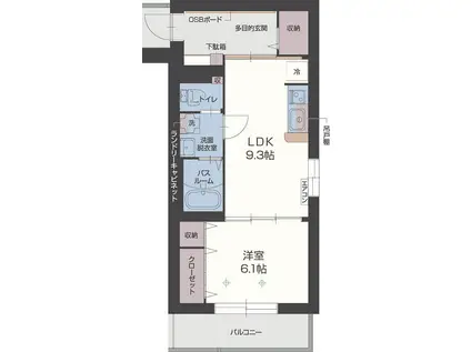 バーゼリア(1LDK/1階)の間取り写真