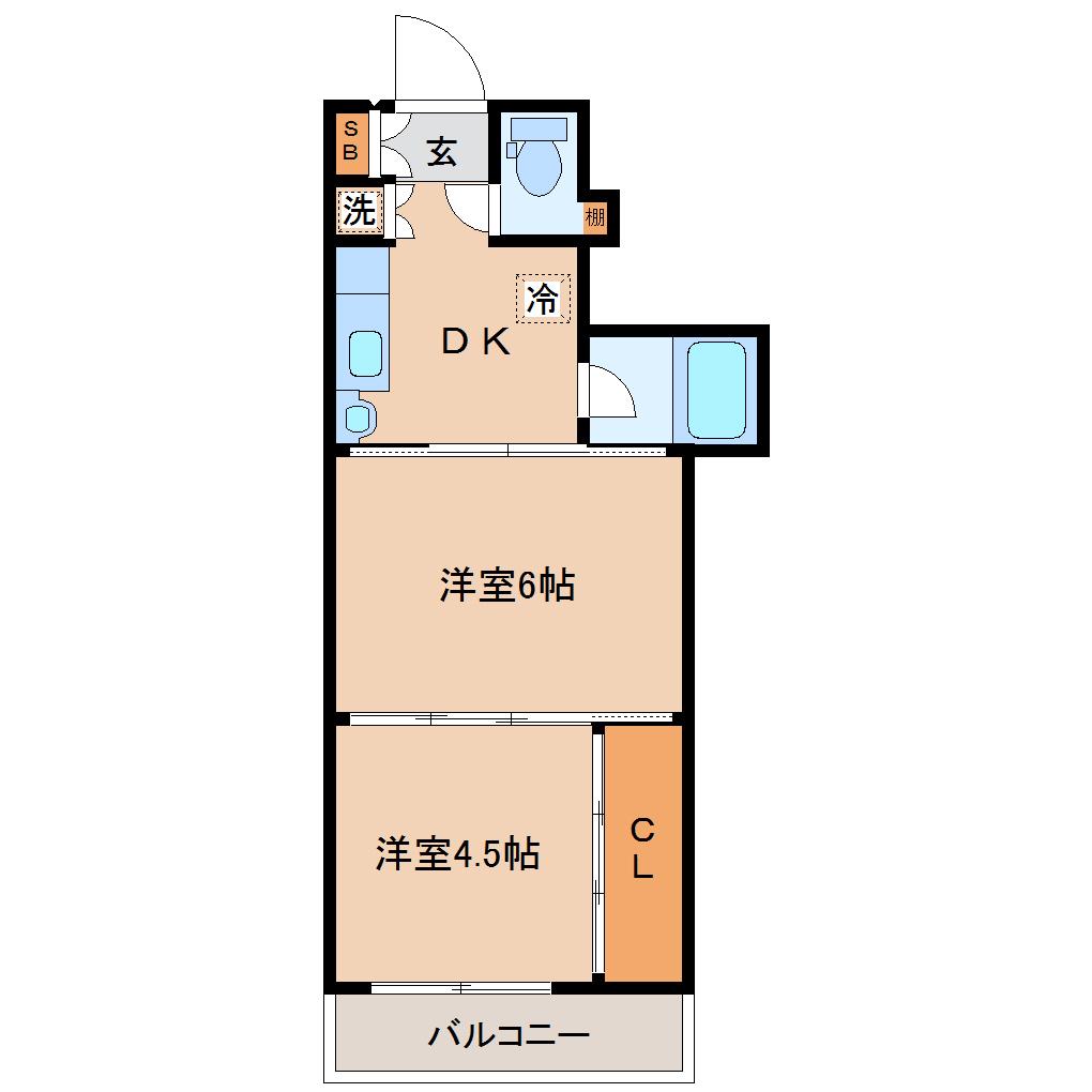 シャングリラ大和町(2DK/4階)の間取り写真