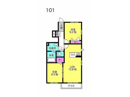プロヌーブ沖洲 II番館(2LDK/1階)の間取り写真
