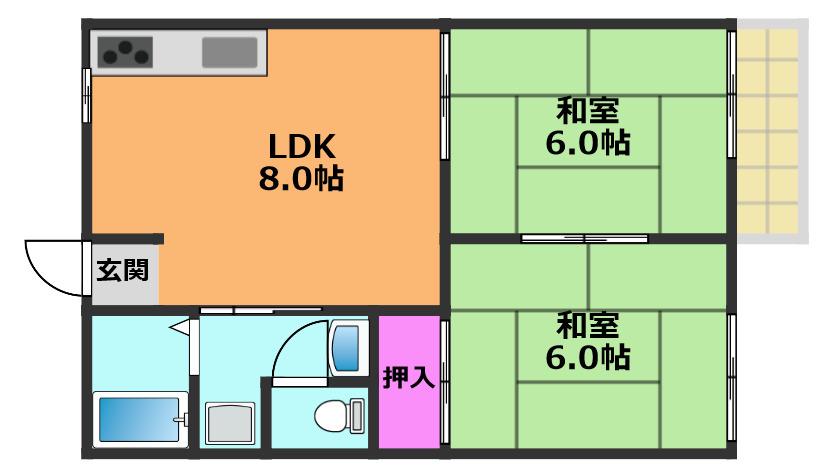 宮之川原サンハイツ(2LDK/2階)の間取り写真
