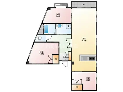 レジデンス蛍茶屋(3LDK/3階)の間取り写真