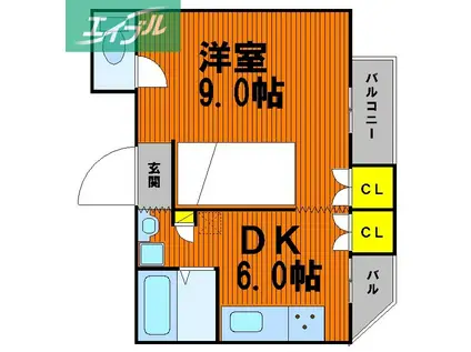 コーポ・オオクマ(1DK/3階)の間取り写真