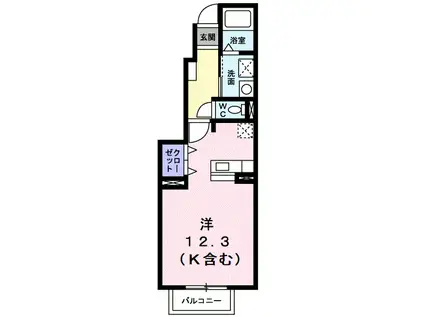 KSスクエアー B 1KT(ワンルーム/1階)の間取り写真