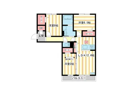 萩I・A棟(3LDK/1階)の間取り写真
