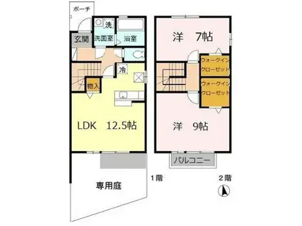 ラ・ヴィーダーIII(2LDK/1階)の間取り写真