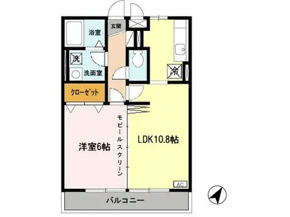 ベァーフルート深井A棟(1LDK/3階)の間取り写真