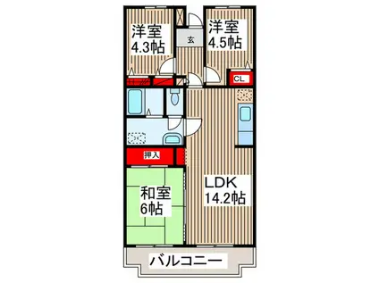 グランシャリオ千間台(3LDK/1階)の間取り写真