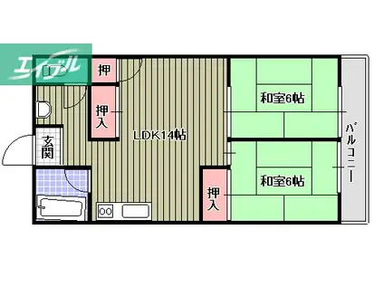 松田第一ビル(2LDK/4階)の間取り写真