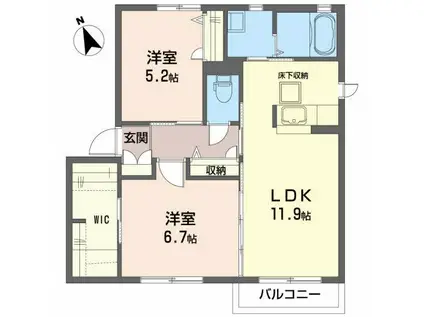 シャーメゾン日の出町 A(2LDK/1階)の間取り写真