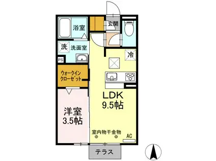 ウィットH(1LDK/1階)の間取り写真