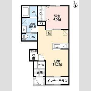 リーブルファイン若葉桜木(1LDK/1階)の間取り写真