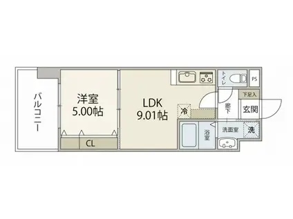 ISTYLE三篠町(1LDK/13階)の間取り写真