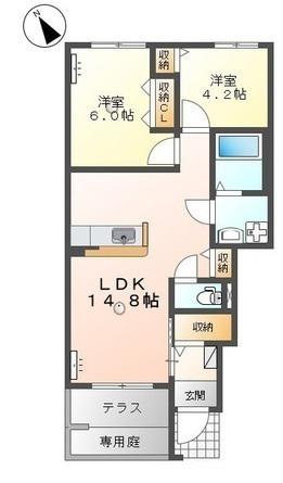 ボンヴィラージュK&M才川II(2LDK/1階)の間取り写真