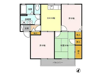 パークアベニューウエストF(3DK/1階)の間取り写真