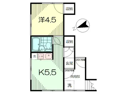 東急大井町線 尾山台駅 徒歩6分 2階建 築48年(1K/2階)の間取り写真