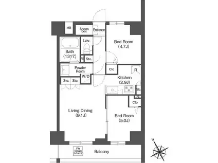 コンフォリア・リヴ根岸二丁目(2LDK/6階)の間取り写真