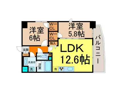 AQUA BLUE(2LDK/7階)の間取り写真