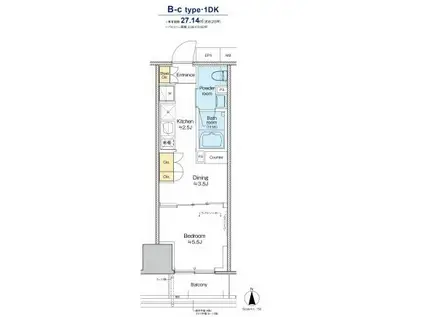 プラウドフラット四谷三丁目(1DK/8階)の間取り写真